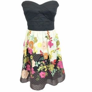 Trixxi Floral & Black Strapless Print Dress